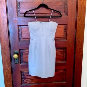 JCrew. NWT. Structured, strapless dress. Steel grey. Size 2. Cotton/silk blend.